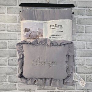 Petite Dream Baby Comforter Pillow Set Gray I Love You Bedding Cozy NEW 32x42
